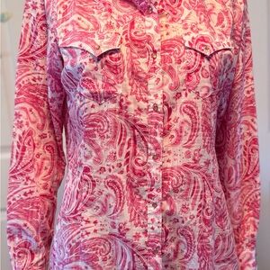 Ariat Women's Long Sleeve Pink Paisley Western Pearl Snap Shirt Size Medium